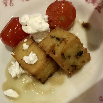Barbuzzo - Crispy polenta, French feta, blistered tomatoes, and basil-walnut pesto - Mediterranean Near Me - Philadelphia, Pennsylvania