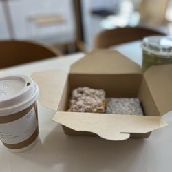 Honey’s Bistro - Caramel latte, Matcha Latte, Brownie and Crumb Cake