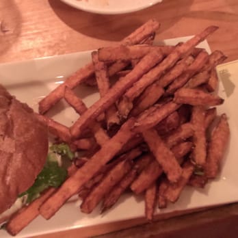 Oakley Pub and Grill - Black and bleu burger with sweet potato fries. - Burgers Near Me - Cincinnati, Ohio Oakley Pub and Grill - Black and bleu burger with sweet potato fries. - Burgers Near Me - Cincinnati, Ohio