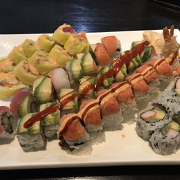 Specialty rolls and a California roll. Specialty rolls and a California roll.