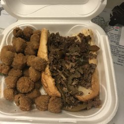 Cafe Taylor - Small cheesesteak with fried okra