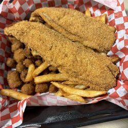 Sams Southern Eatery & Seafood - Fried fish fillet and Fried Okra and fries