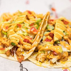 Chicken topped with bacon, shredded cheddar, sliced avocado, lettuce, tomatoes & chipotle sauce.