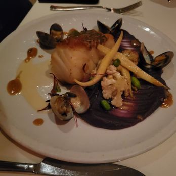 Scampo - Chilean sea bass with purple yam - Italian Near Me - Boston, Massachusetts Scampo - Chilean sea bass with purple yam - Italian Near Me - Boston, Massachusetts