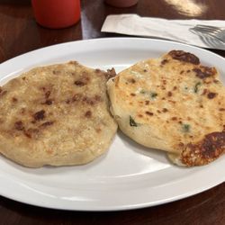 Pupusas (bean and cheese & cheese and jalapeño)