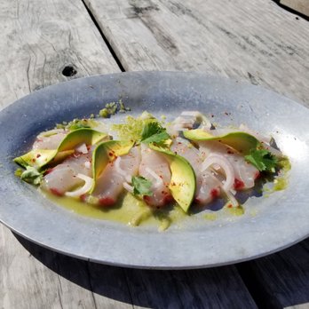 Hog Island Oyster - Halibut Crudo - Seafood Near Me - Marshall, California Hog Island Oyster - Halibut Crudo - Seafood Near Me - Marshall, California