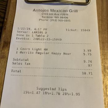 Antojos Mexican Grill - A ten spot? For all this? - Bars Near Me - Tacoma, Washington Antojos Mexican Grill - A ten spot? For all this? - Bars Near Me - Tacoma, Washington
