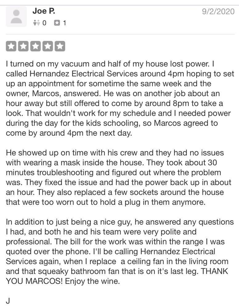 Slide of Hernandez Electrical Services