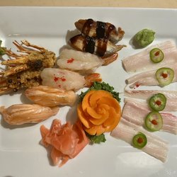 Peony Bistro Asian Cuisine & Bar - Sweet shrimp , salmon sushi, eel sushi, yellowtail sashimi.......