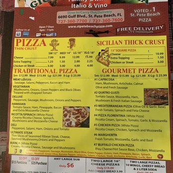 Giuseppe's Pizza - Menu - Italian Near Me - St Pete Beach, Florida