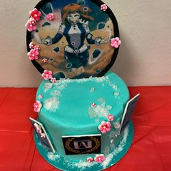 Sooo Good Bakery - Uravity Cake from My Hero Academia. It's has Buttercream frosting and Marble Cake interior with rock candy and sugar. Amazing!!!