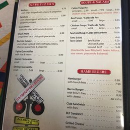 Appetizers, soups, salads, hamburgers