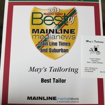 May's Tailoring - Best of the Mainline for Miss May 2019! - Sewing & Alterations Near Me - Wayne, Pennsylvania