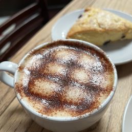 Cafe Latte Royal, Blueberry scone Cafe Latte Royal, Blueberry scone