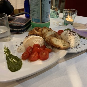The Tasting Room - Burrata with seasoning (that's not tons of pepper), crostini and tomato's and pesto - New American Near Me - Rhinebeck, New York The Tasting Room - Burrata with seasoning (that's not tons of pepper), crostini and tomato's and pesto - New American Near Me - Rhinebeck, New York