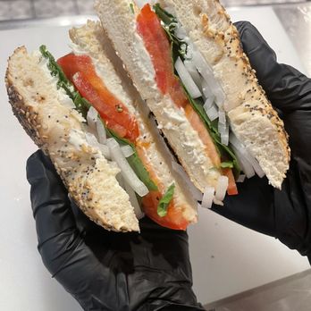 Fusion Cafe - Veggie bagel: everything bagel with cream cheese, tomatoes, spinach, and onions - Sandwiches Near Me - Jersey City, New Jersey Fusion Cafe - Veggie bagel: everything bagel with cream cheese, tomatoes, spinach, and onions - Sandwiches Near Me - Jersey City, New Jersey
