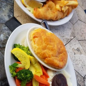 London Bridge Pub - Chicken pot pie and fish & chips. Yummy! - British Near Me - Monterey, California