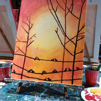 Pinot's Palette - My finished painting, Birds of a Wire - Art Classes Near Me - Leawood, Kansas