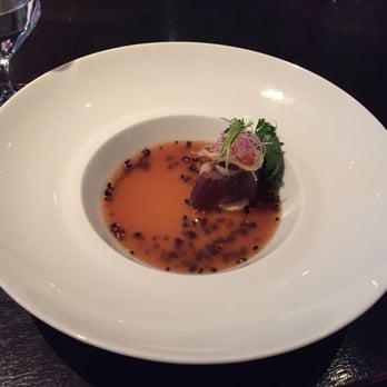 Alinea - The broth went onto eggplant with mustard seeds and banana." - New American Near Me - Chicago, Illinois Alinea - The broth went onto eggplant with mustard seeds and banana." - New American Near Me - Chicago, Illinois