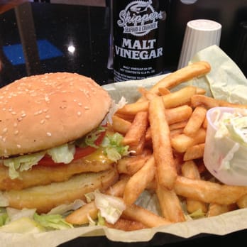 Skipper's Seafood & Chowder - Halibut Sandwich w/ fries & Cole Slaw.  Very good Sandwich !! - Seafood Near Me - Silverdale, Washington