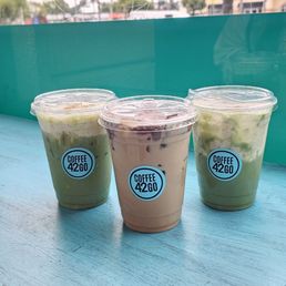 Coconut matcha, Nutella cafe latte, banana creme matcha