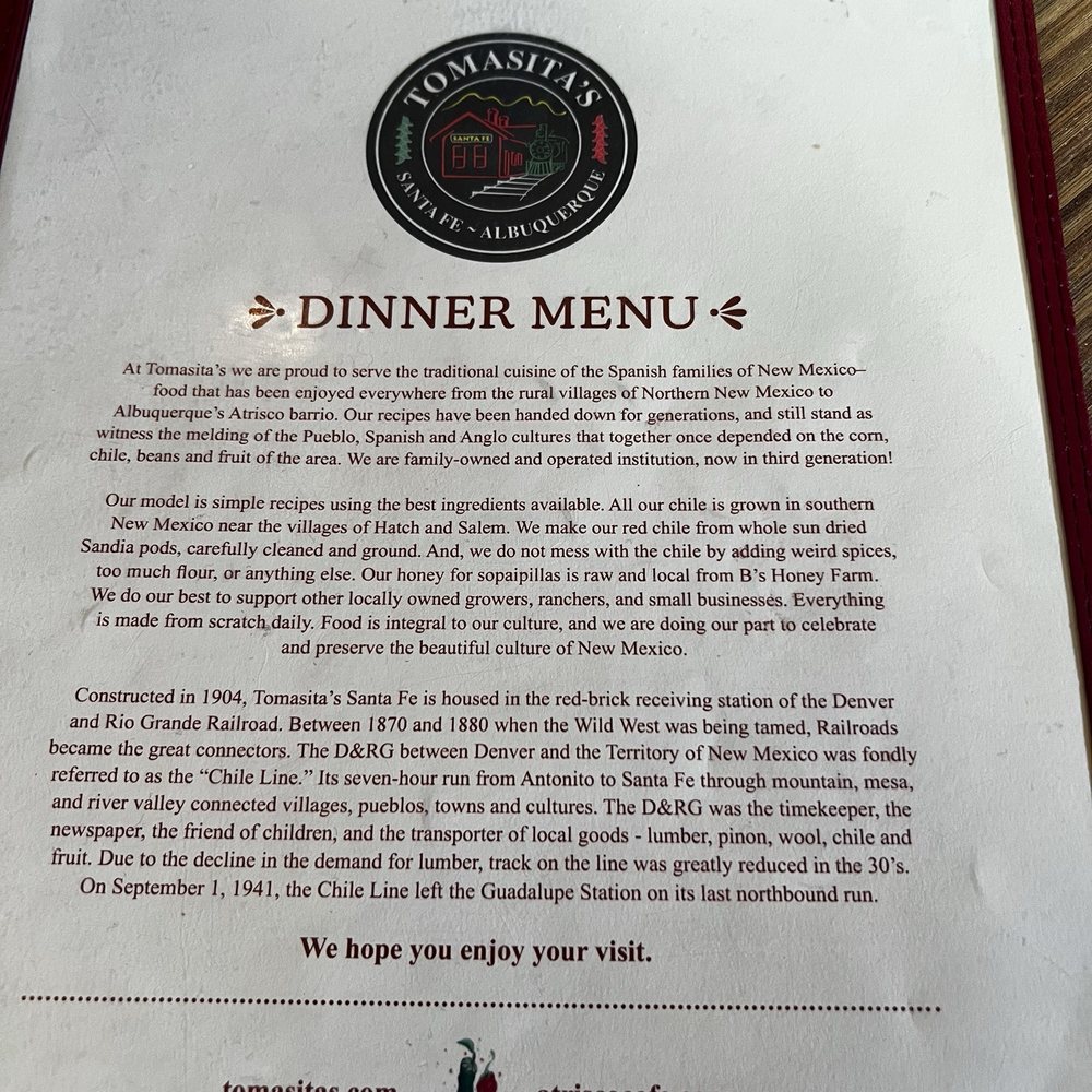 Tomasita's - Menu cover - New Mexican Cuisine Near Me - Santa Fe, New Mexico Tomasita's - Menu cover - New Mexican Cuisine Near Me - Santa Fe, New Mexico