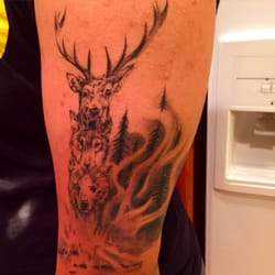 Highlander & Offworld Tattoos - Half way through one of the pieces I had done here. The detail when you get close on the animals still blows me away.