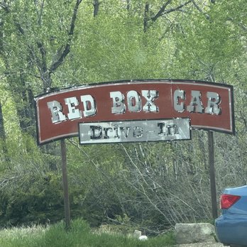 Red Box Car - Sign reading Redbox car drive-in - American Near Me - Red Lodge, Montana