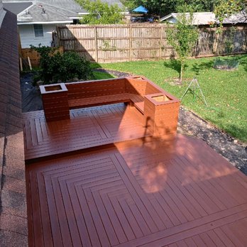 CAI Fabrication - Custom deck with benches, unique decking pattern and planters - Metal Fabricators Near Me