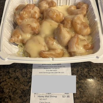 Bambu Garden - Honey walnut prawns no walnuts, supposedly extra sauce  $21.95 2/2024 - Chinese Near Me - Roseville, California