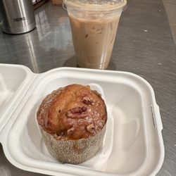 Market - Iced lavendar latte + peach pecan muffin