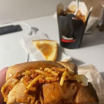 Mom's Spaghetti - Spaghetti with meat sauce and spaghetti with meat sauce sandwich - Sandwiches Near Me - Detroit, Michigan
