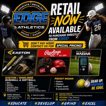 EDGE Athletics - Retail now available. Contact for pricing. - Batting Cages Near Me - Chino, California EDGE Athletics - Retail now available. Contact for pricing. - Batting Cages Near Me - Chino, California