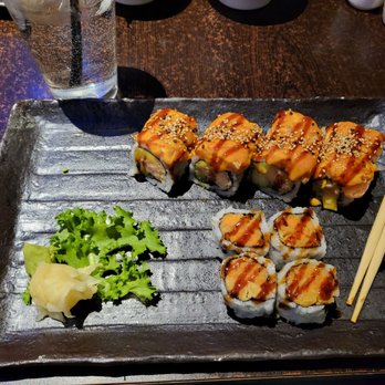 Koi Asian Bistro - Sweet potato roll on bottom and the spicy girl roll on top. Highly recommend both - Sushi Bars Near Me - Bourbonnais, Illinois Koi Asian Bistro - Sweet potato roll on bottom and the spicy girl roll on top. Highly recommend both - Sushi Bars Near Me - Bourbonnais, Illinois
