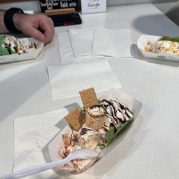 On the left is coconut delight. In front is s'mores galore. And on the right is a seasonal flavor: praline pecan. They were all delicious!!