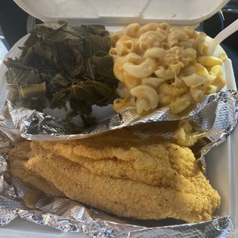 KK'S Oh Taste and See - Fried fish combo with Mac and cheese and greens - Soul Food Near Me - Moreno Valley, California