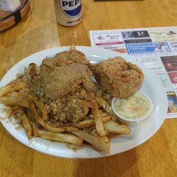 Badger Diner Bar and Grill - Three piece chicken, fries, dressing and gravy