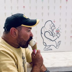 Gelateria Olivier - My monkey enjoying his gelato!