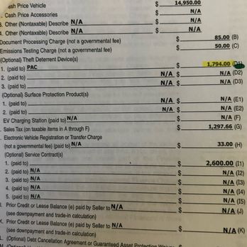 All In Auto Group - This is the contract where they sneak additional items that you don't need (Highlighted). - Used Car Dealers Near Me - Norco, California