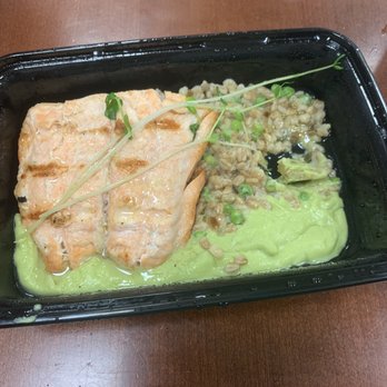 Vite Vinosteria - Salmone al Forno with farro risotto and fava bean purée - Italian Near Me - Astoria, New York Vite Vinosteria - Salmone al Forno with farro risotto and fava bean purée - Italian Near Me - Astoria, New York