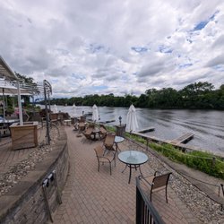 Outdoor seating overlooking the Mohawk river