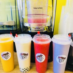 Koi Bubble Tea - Fresh mango slush,Milk green tea with tapioca,Watermelon slush,Taro sherbet