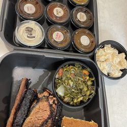 Mission BBQ - Brisket with collards, potato salad, corn bread & a huge selection of sauces!