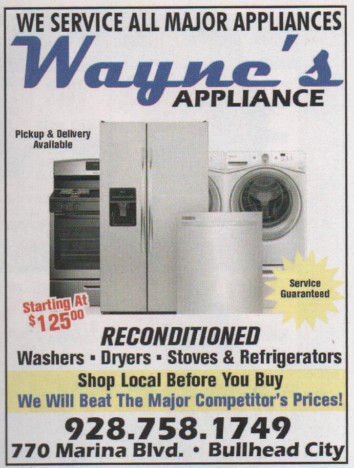 WAYNE’S APPLIANCE Appliances & Repair 770 Marina Blvd, Bullhead