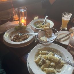 gnocchi, rigatoni, focaccia bread