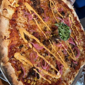 Hand Fire Pizza - Pulled brisket with pickled red onions and spicy mayo - Pizza Near Me - Jackson, Wyoming