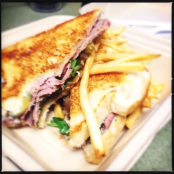 Here & There Grill - Grilled Roast Beef Sandwich with provolone, grilled onions, pickles, tomato, arugula, horseradish mayo on sourdough. Yum! - Food Trucks Near Me Here & There Grill - Grilled Roast Beef Sandwich with provolone, grilled onions, pickles, tomato, arugula, horseradish mayo on sourdough. Yum! - Food Trucks Near Me