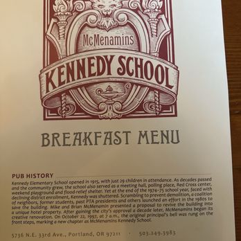 McMenamins Kennedy School - Menu cover - Hotels Near Me - Portland, Oregon