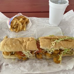 Harry's PO-Boys - The Tuesday special. Whole shrimp poboy, fully dressed. Small fry and small coke. Yum!