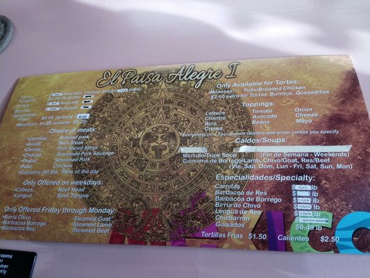 Menu photo 3 El Paisa Alegre Wheeling, IL